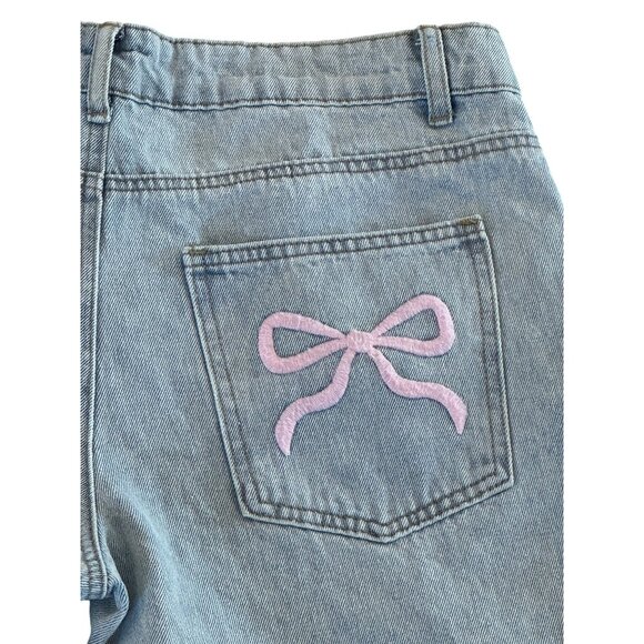 Edit Tread Womens Wide-Leg Denim Jeans Size M Light Wash Pink Bow Pockets USA - Picture 5 of 5